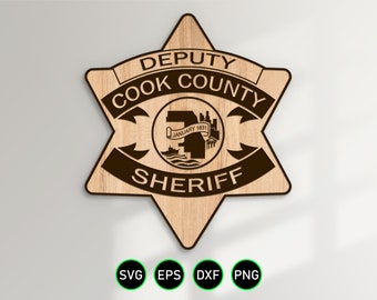 Cook Illinois Sheriff Badge SVG, IL County Sheriff's Deputy Star vector clipart for woodworking, vinyl cutting and engraving