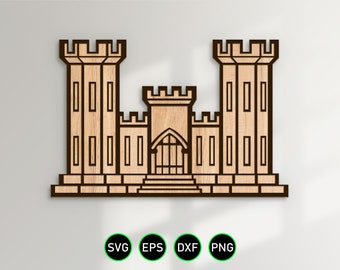 Army Corps of Engineers Castle SVG, clipart vettoriali USACE Army Engineer Castle per la lavorazione del legno, il taglio di vinile e l'incisione