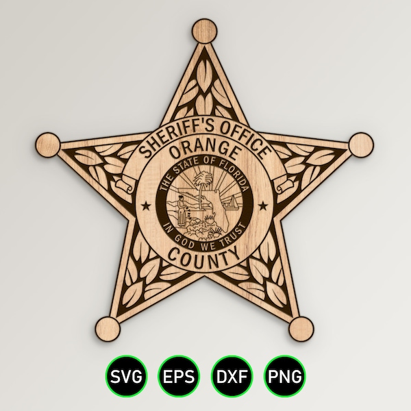 Orange County Florida Sheriff Badge SVG, Sheriff's Officer Star vector clipart for woodworking, vinyl cutting and engraving