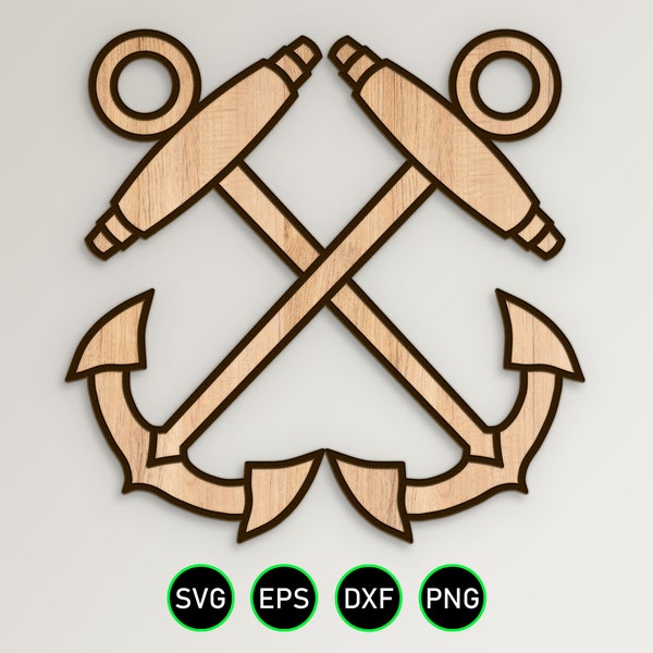 USCG Boatswain's Mate Crossed Anchors SVG, Coast Guard BM Rating Insignia vector clipart for woodworking and engraving