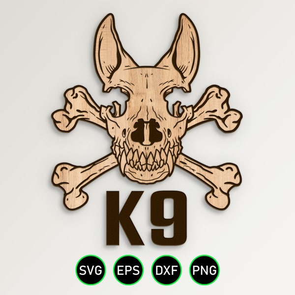 Police K9 Dog Skull Emblem SVG, Canine Skull Crossed Bones Design vector clipart for woodworking, vinyl cutting and engraving