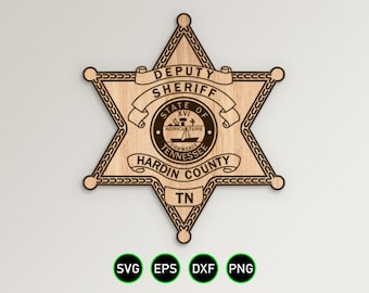 Hardin County Tennessee Sheriff Badge SVG, Sheriff Deputy Star Badge vector clipart for woodworking, vinyl cutting and engraving