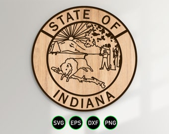 State of Indiana Seal SVG, Great State Seal Simple Design vector clipart voor houtbewerking, vinyl snijden en graveren personalisatie