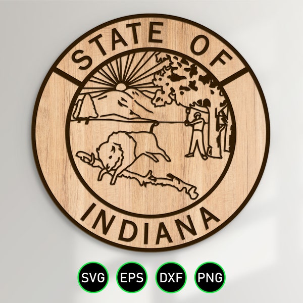 State of Indiana Seal SVG, Great State Seal Simple Design vector clipart for woodworking, vinyl cutting, and engraving personalization