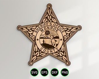 Monroe Florida Sheriff Badge SVG, Sheriff's Office Star vector clipart for woodworking, vinyl cutting, and engraving personalization