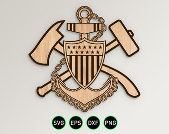 USCG Damage Controlman Chief Anchor SVG, Coast Guard dc Rating Insignia vector clipart for woodworking and engraving