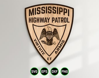 Mississippi Highway Patrol Patch SVG, clipart vettoriali MHP State Trooper per la lavorazione del legno, il taglio di vinile e la personalizzazione dell'incisione