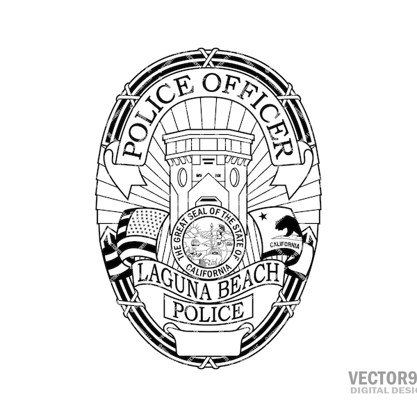 Laguna Beach California Police Department Badge, CA Law Enforcement Officer Logo Seal Digital Vector .ai, .svg, .png