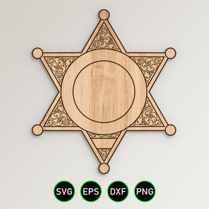 Blank Six Point Shaped Badge SVG 6 Point Sheriff Star Badge v4 Vector Vector911