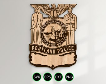 Portland Oregon Police Badge SVG, City Police Department Officer vector clipart for woodworking, vinyl cutting and engraving