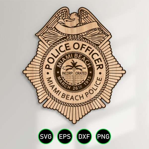 Miami Beach Florida Police Badge SVG, Police Department Officer vector clipart for woodworking, vinyl cutting and engraving