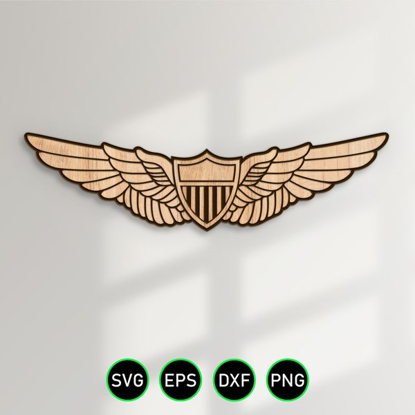 United States Aviator Badge SVG, Army Basic Aviation Wings vector clipart for woodworking, vinyl cutting and engraving personalization