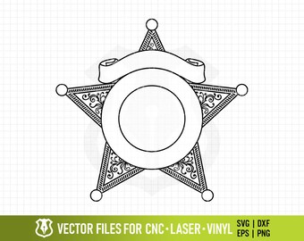 Blank Sheriff Star Badge SVG v12 - 5 Point Star Police Badge Clipart Vector Files for CNC, Laser, and Vinyl Cutters