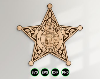 St Johns Florida Sheriff Badge SVG, FL County Sheriff's Office Star vector clipart for woodworking, vinyl cutting and engraving