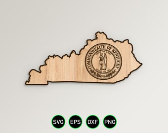 Kentucky Flag State Shaped Outline SVG, State Seal of KY Design clipart vettoriali per la lavorazione del legno, taglio e incisione su vinile