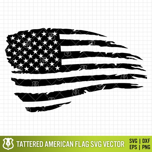 Tattered American Flag SVG Vector | Worn Rustic USA Flag Design | Patriotic US Flag Digital Art