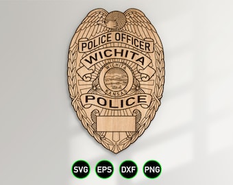 Wichita Kansas Police Badge SVG, City Police Department Officer vector clipart for woodworking, vinyl cutting and engraving