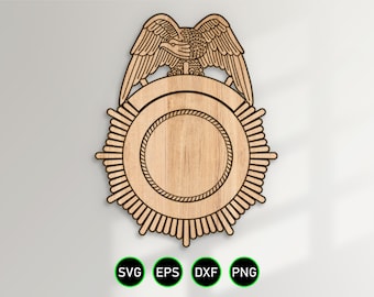 Eagle Topped Badge v33 SVG, Blank Police Sheriff Fire Badge Design vector clipart for woodworking, vinyl cutting and engraving