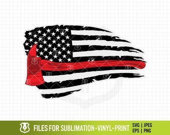 American Flag with Firefighters Ax Tattered Design Vector Clipart - Colored Layers for Sublimation, Vinyl Cutting & Print