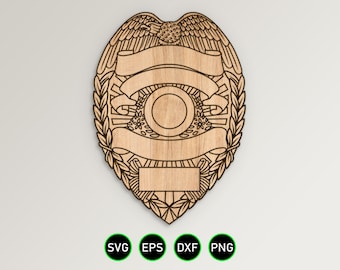Blank Badge Design with Eagle SVG, Police Badge v13 vector clipart for woodworking, vinyl cutting and engraving personalization
