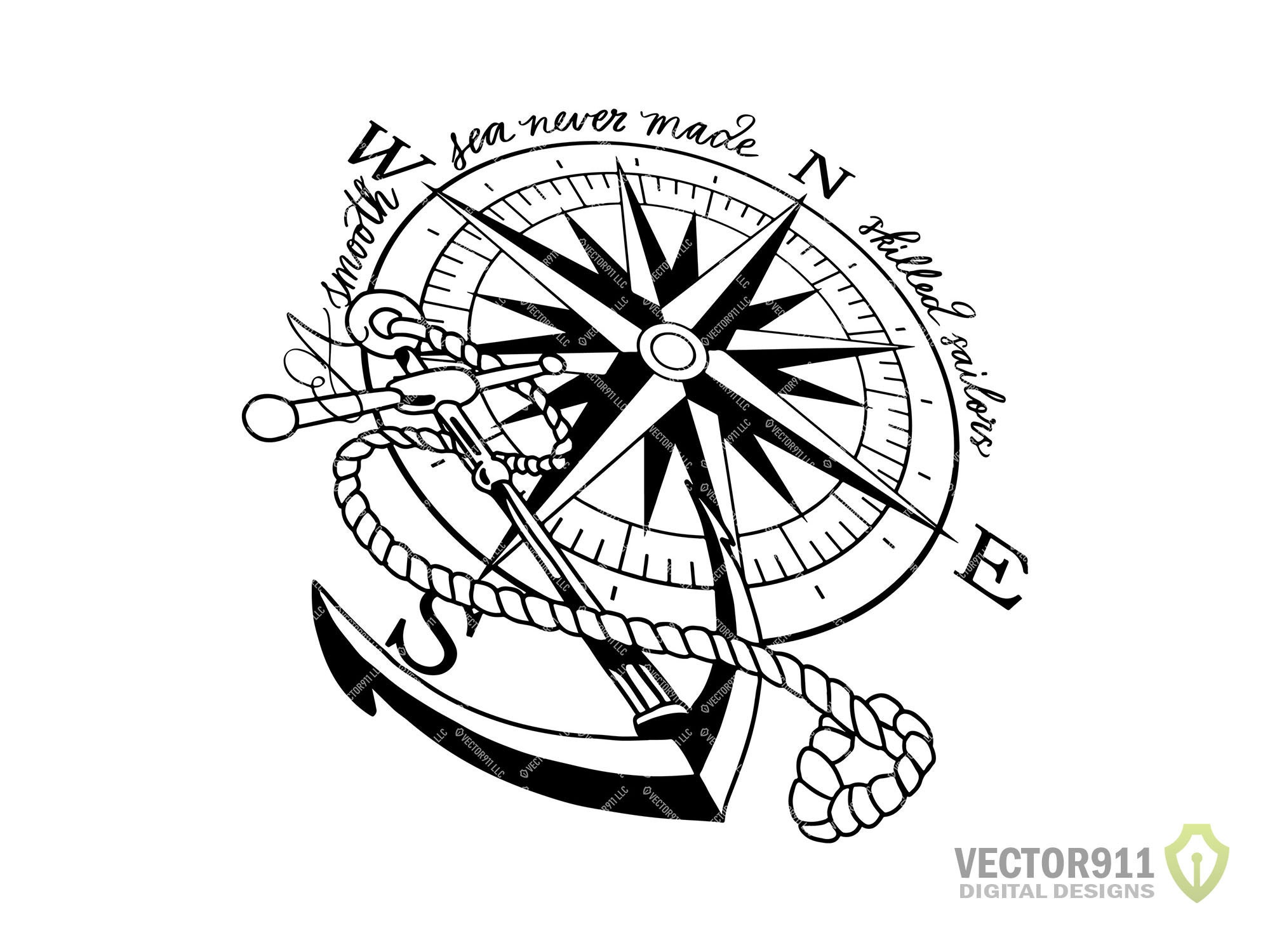 compass and anchor drawing