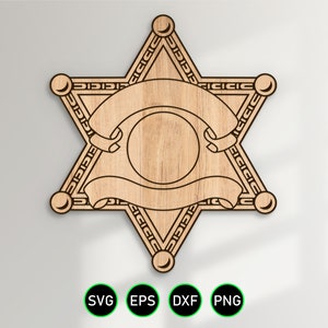 Six Point Star Badge v5 SVG, Blank Sheriff Deputy Badge vector clipart for woodworking, vinyl cutting and engraving personalization
