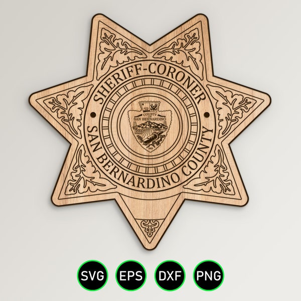 San Bernardino County Coroner Badge SVG, California Sheriff Star vector clipart for woodworking, vinyl cutting and engraving