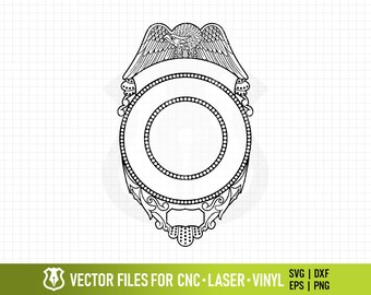 Blank Police Badge With Eagle SVG v30 - Standard Police Fire and Sheriff Badge Vector for Files CNC, Laser, and Vinyl Cutters