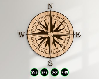 Nautical Compass Rose SVG, vector clipart for woodworking, vinyl cutting and engraving personalization