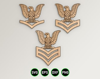 Navy Enlisted Rank Insignia SVG Bundle, E4, E5, E6 Petty Officer Pins SVG Vector Images Download Print, Cut and Engraving Files