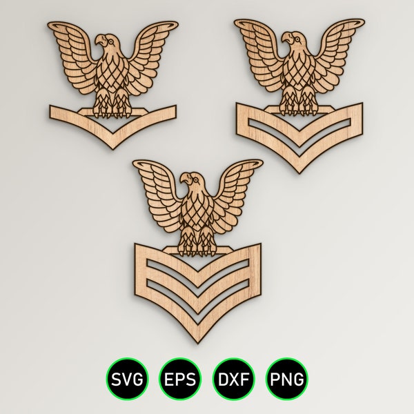 Navy Enlisted Rank Insignia SVG Bundle, E4, E5, E6 Petty Officer Pins SVG Vector Images Download Print, Cut and Engraving Files