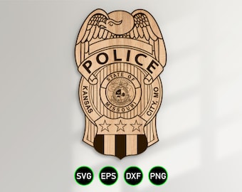 Kansas City Missouri Police Badge SVG, City Police Department Officer vector clipart for woodworking, vinyl cutting and engraving
