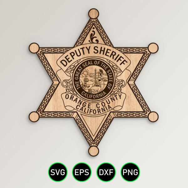 Orange California Sheriff Badge SVG, CA Deputy Sheriff Star vector clipart for woodworking, vinyl cutting and engraving personalization