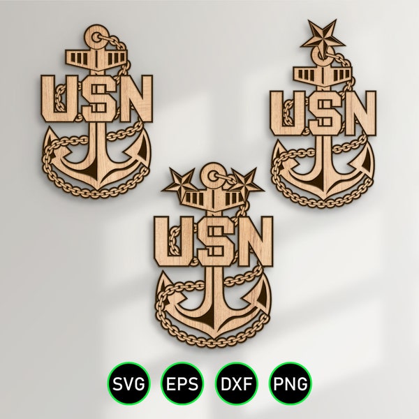 Navy Chief Anchors Bundle SVG, USN Senior Master CPO Fouled Anchors Rank Insignia vector clipart for woodworking and engraving