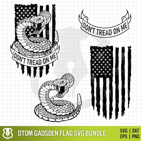 DTOM Gadsden Flag Update SVG Bundle | Don't Tread on Me Snake Flag PNG Bundle | American Flag Banner Shape Layered Clipart