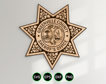 Greenville South Carolina Sheriff Badge SVG, County Sheriff's Office Star vector clipart for woodworking, vinyl cutting and engraving