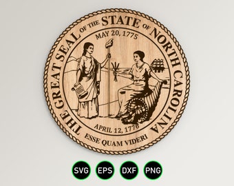 North Carolina Seal Standard Design SVG, Great Seal of North Carolina Vector Clipart, Download digitale cnc e file tagliati con incisione laser