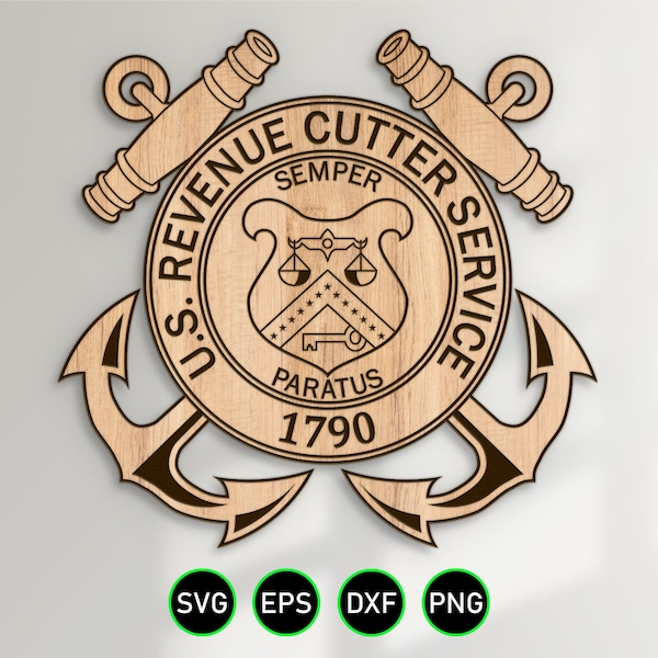 Revenue Cutter Service Shield SVG, Coast Guard RCS Semper Paratus vector clipart for woodworking, vinyl cutting, and engraving