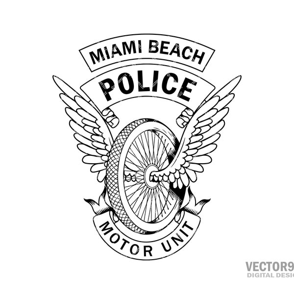 Miami Beach Florida Patrol Motor Officer Logo, FL Police Motorcycle Unit Seal, Motor Law Enforcement Badge Digital Vector .ai, .svg, .png