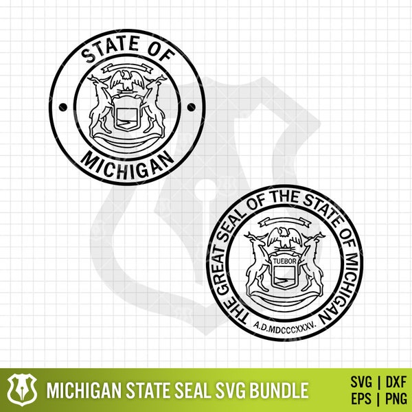 Ensemble SVG de sceaux d'État du Michigan | Lot PNG du Grand Sceau du Michigan | Sceau d'État Clipart