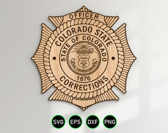 Distintivo correzioni dello stato del Colorado SVG, clipart vettoriali CDOC Corrections Department Officer per la lavorazione del legno e l'incisione