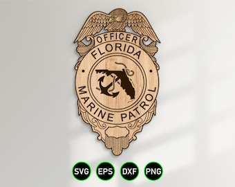 Florida Marine Patrol Badge SVG, clipart vettoriali Law Enforcement Officer per la lavorazione del legno, il taglio di vinile e la personalizzazione dell'incisione