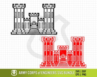 Emblème du château du Corps de l’armée américaine en couches SVG Bundle | Corps des ingénieurs de l’armée png Bundle | Clipart Forme USACE