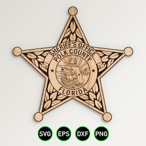 Polk County Florida Sheriff Badge SVG, Sheriff's Office Star vector clipart for woodworking, vinyl cutting and engraving personalization