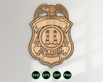 Kern California Fire Badge SVG, clipart vettoriali dei vigili del fuoco del dipartimento dei vigili del fuoco della contea per la lavorazione del legno, il taglio e l'incisione di vinile