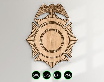 Eagle Topped Badge v32 SVG, Blank Police Sheriff Fire Badge Design vector clipart for woodworking, vinyl cutting and engraving