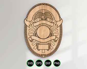 Oval Shaped Badge v20 SVG, Blank Police Sheriff Fire Badge Design vector clipart for woodworking, vinyl cutting and engraving