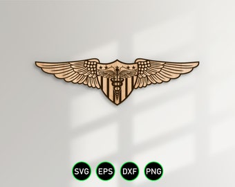 USCG Flight Surgeon Wings SVG, Coast Guard Medical Aviation Pin vector clipart for woodworking, vinyl cutting and engraving