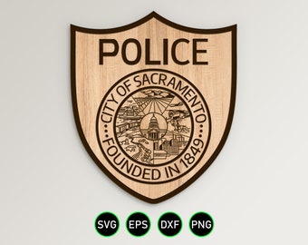 Sacramento California Police Patch SVG, Police Department Officer vector clipart for woodworking, vinyl cutting and engraving