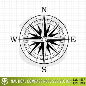 Nautical Compass Rose Face Digital Vector Clipart .eps, .svg, .png, .dxf